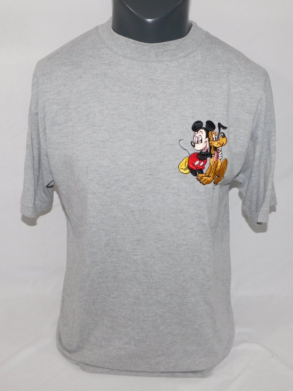 VTG 90s Mickey Inc Gray Mickey Mouse Pluto Embroidered T Shirt Mens L Crewneck
